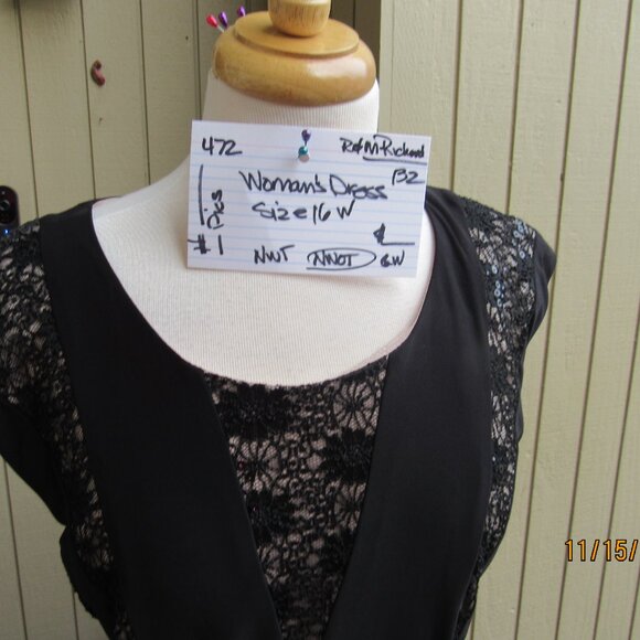 #472  NEW WOMAN'S BLACK EVENING DRESS BY R&M RICHARDS (SIZE 16W) - Picture 2 of 4